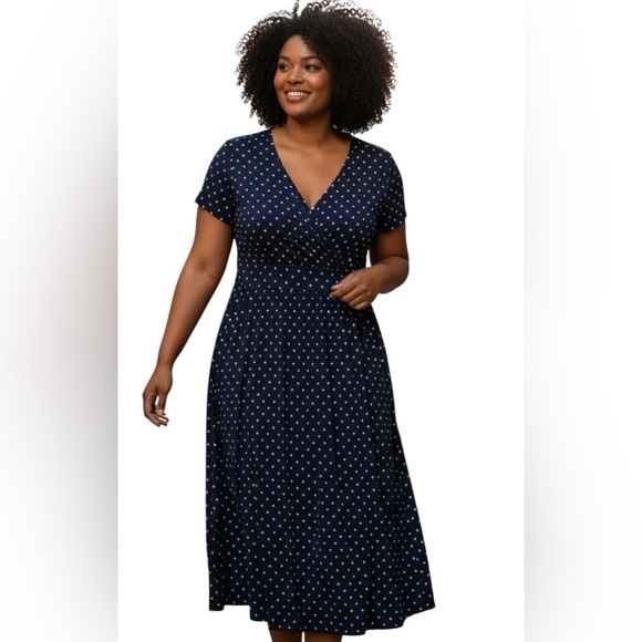 L.L. Bean Dresses & Skirts - L.L. Bean Navy Blue Polka Dot Wrap Midi Dress